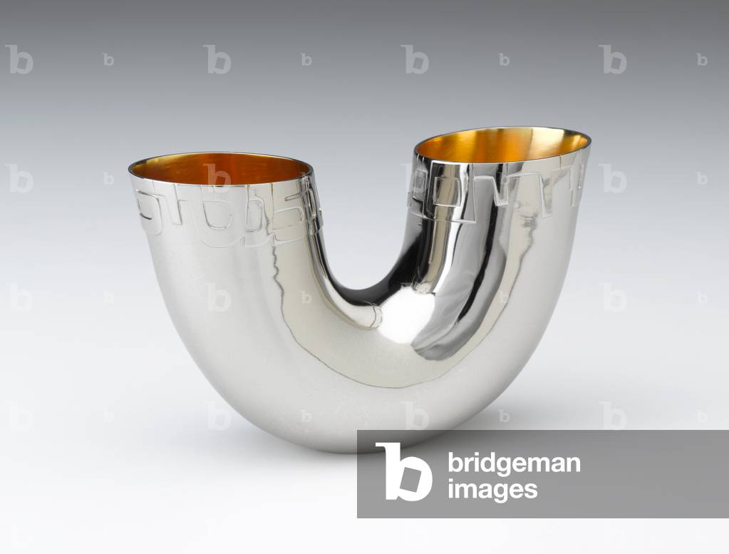 Vessel for the Ritual Washing of Hands, 1992 (silver, chrome-plated exterior and gold-plated interior: hammered, raised and appliqué)