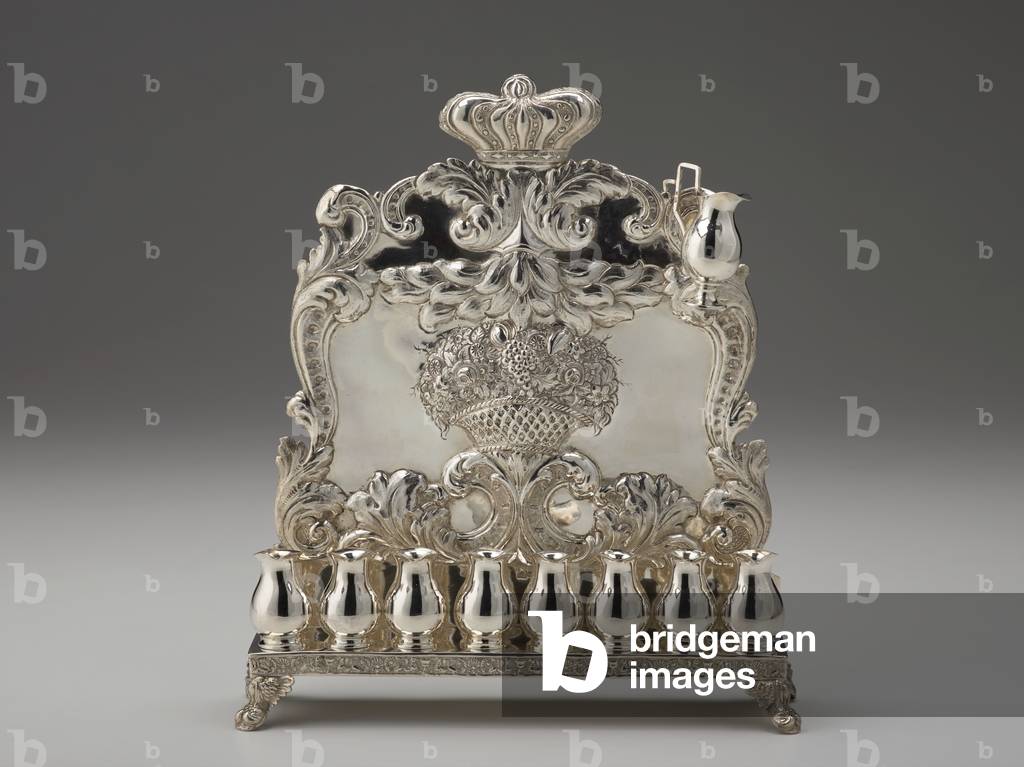 Hanukkah Lamp, 1854 (silver: repoussé, chased, engraved, and cast)