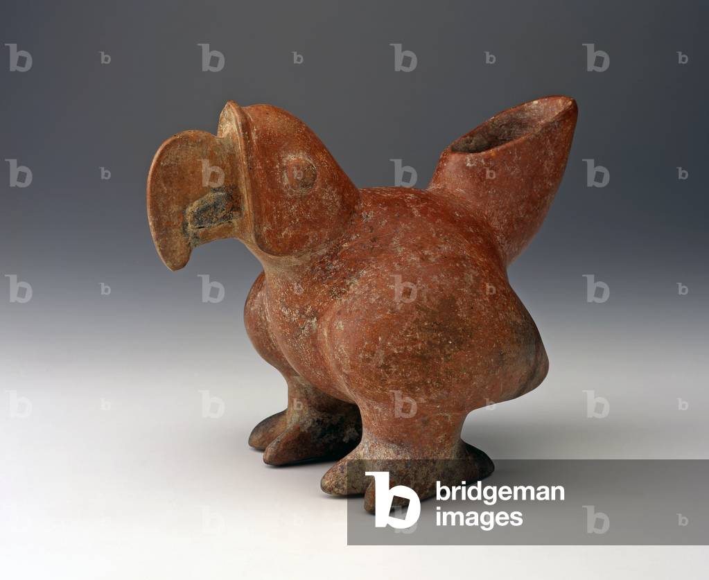 Parrot Effigy Vessel, c.200 BC - 300 C.E. (ceramic with red slip paint)