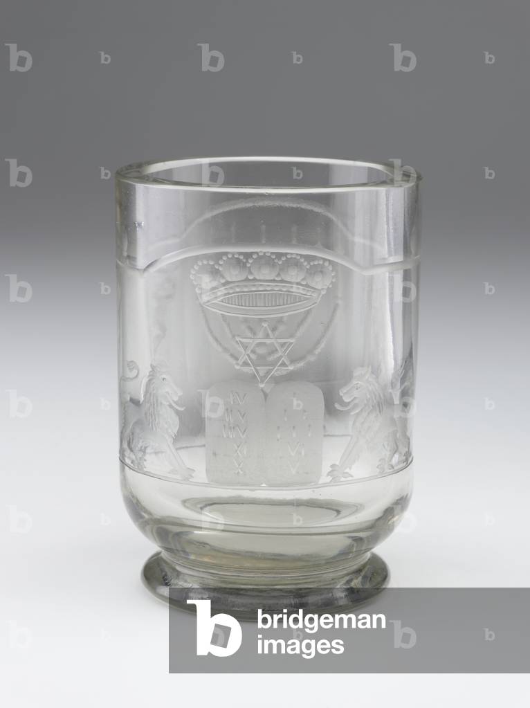 Candle Holder, possibly for a burial society (hevra kadisha), late 19th-early 20th century (glass, engraved)