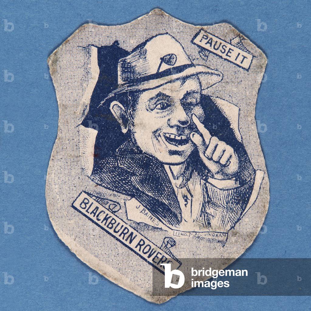 'Pause It Blackburn Rovers', Baines' card in the shape of a shield (colour litho)