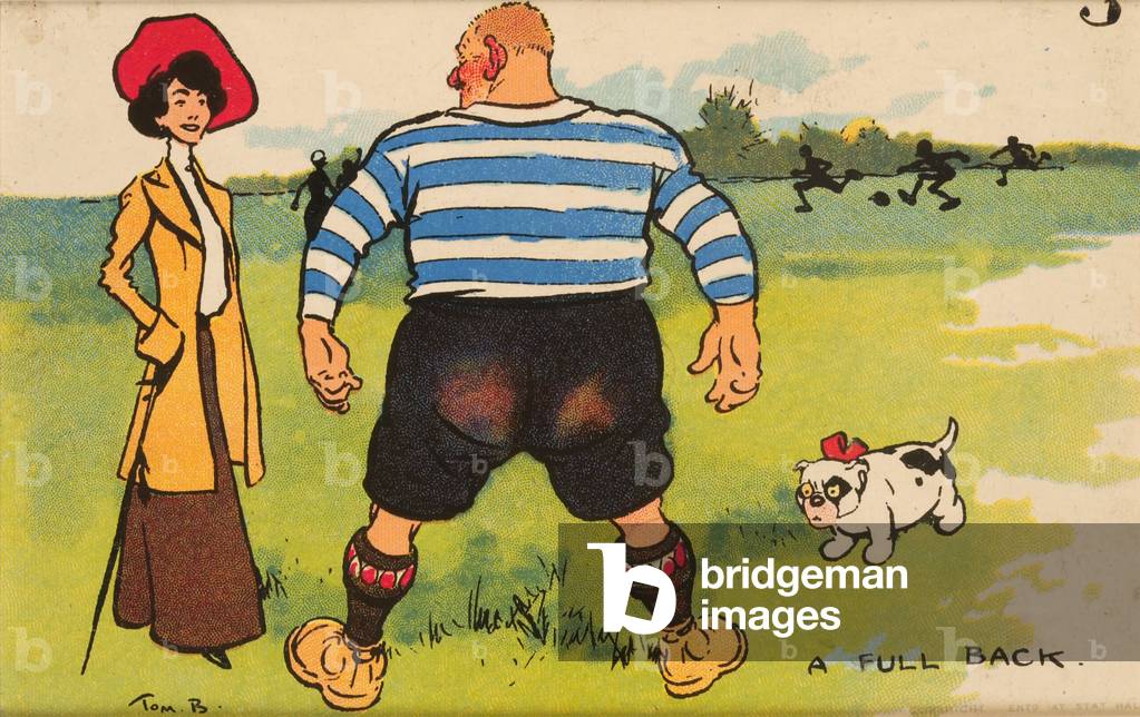 A Full Back, mounted postcard (colour litho)