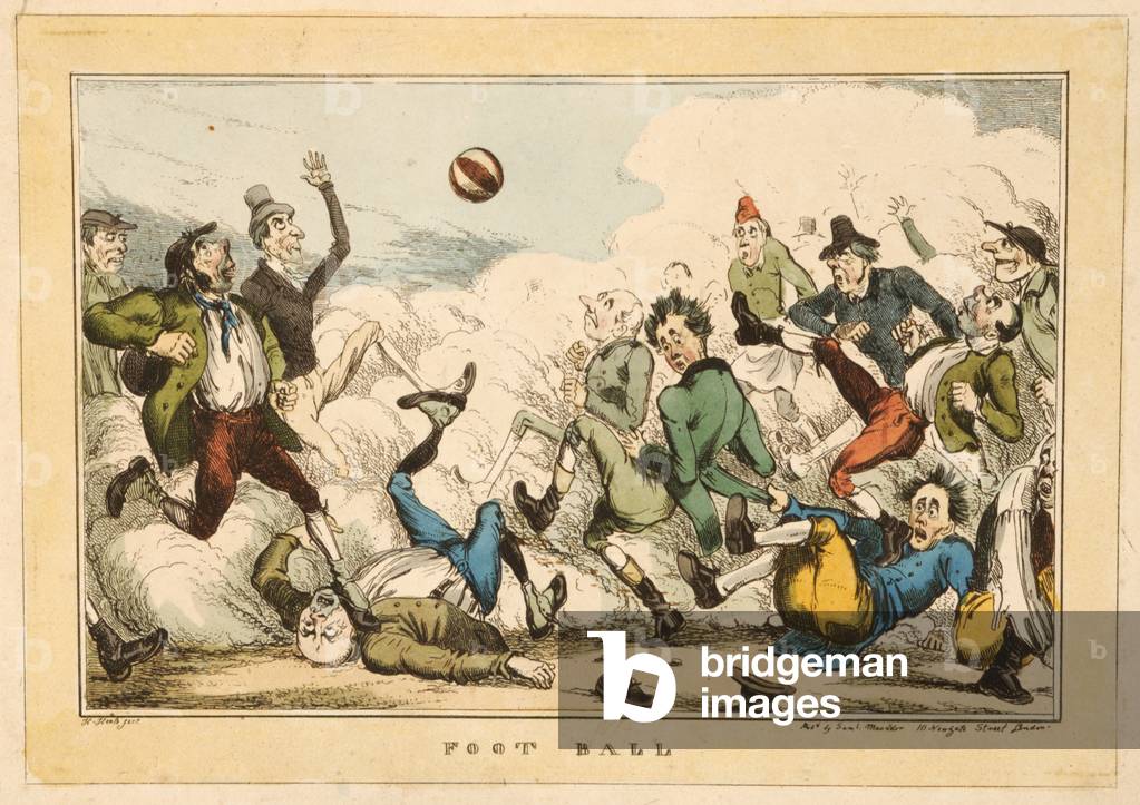 Football in the streets of London 1820 by H. Heath