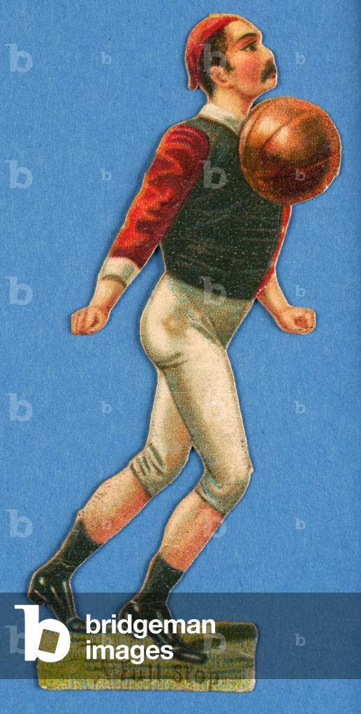 'A Full Stop', cut-out of a footballer, 1880s-90s (colour litho)