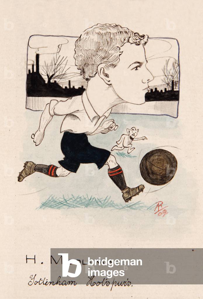 Bert Middlemiss, Tottenham Hotspur, drawing for a set of cigarette cards, 1907 (pen & ink on card)