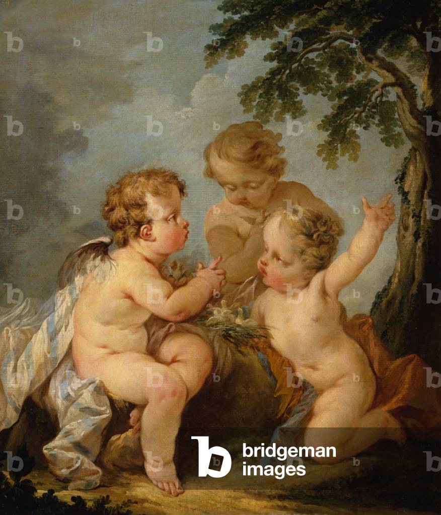 Three putti playing with a bird's nest, 1747 (oil on canvas)
