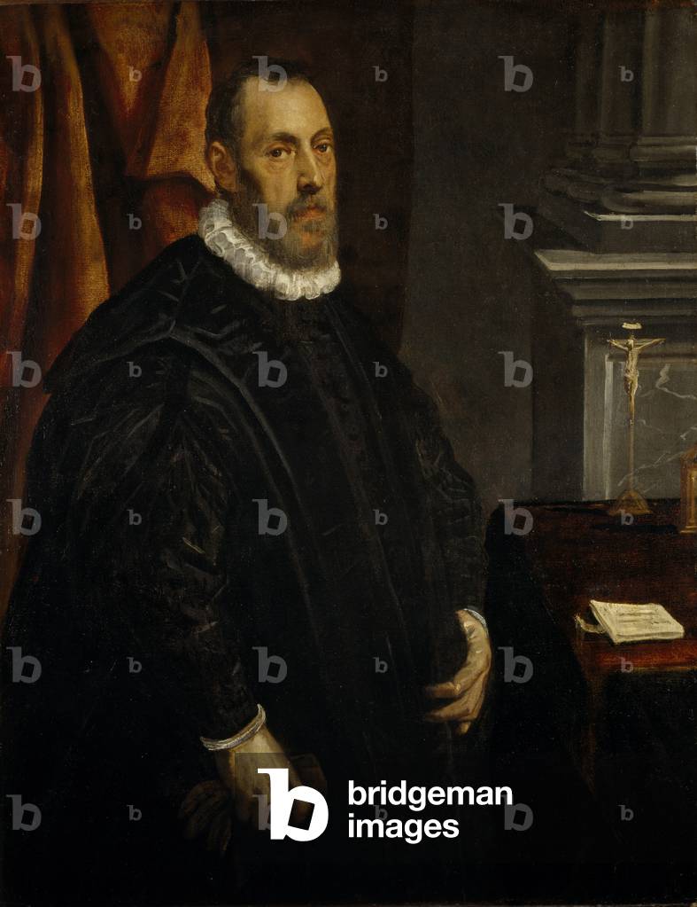 Immagine di Dipinto "Ritratto di gentiluomo", 16th Secolo di Jacopo Robusti Tintoretto, b/w