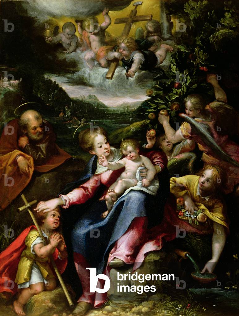 NG 2447 Sacra Famiglia con San Giovanni Battista in un paesaggio, c. 1593-94 (olio su rame)