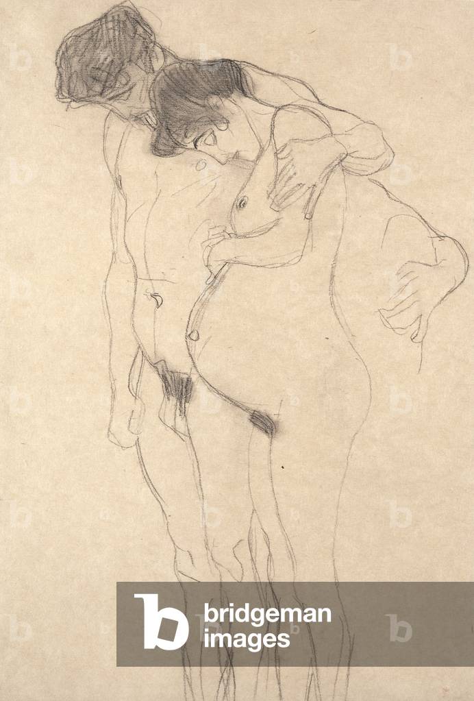 Schwangere Frau mit Mann: Studie für Hoffnung I, c.1903-4 (Kreide, Papier)