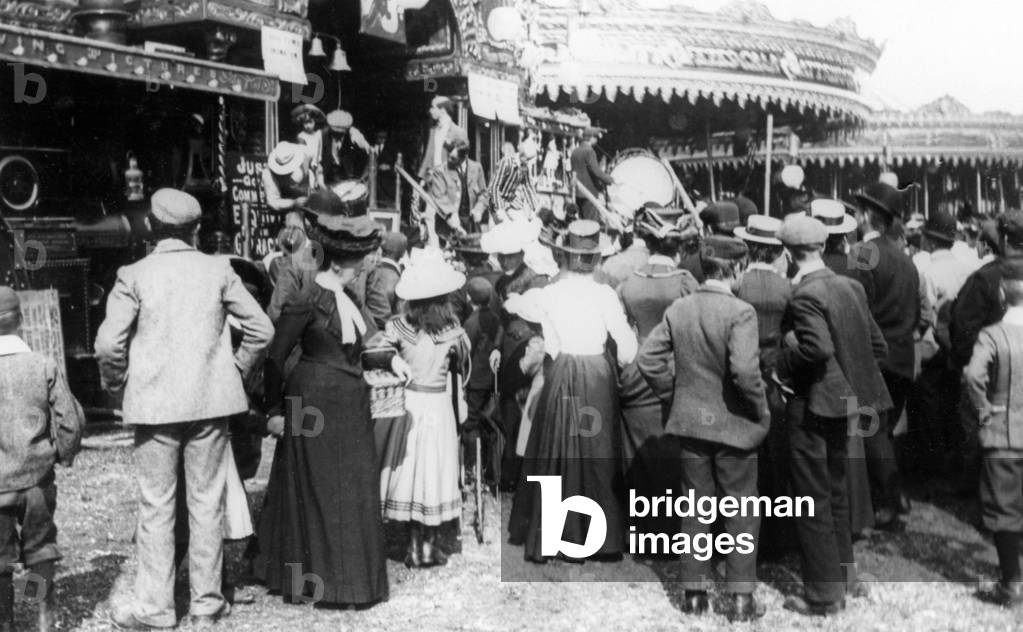 Funfair, possibly at Merthyr Tydfil, 1905 (b/w photo)