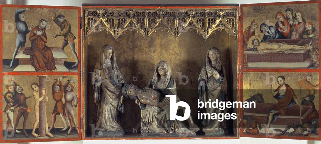 Altarpiece depicting the Lamentation and the Passion of Christ (Altar of St. Elizabeth Thuringia) c.1410 (tempera on panel and limestone)