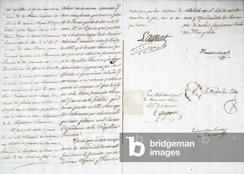 Proces-verbal of the retrocession of Louisiana from Spain to France, 20th November 1803 (pen & ink on paper)