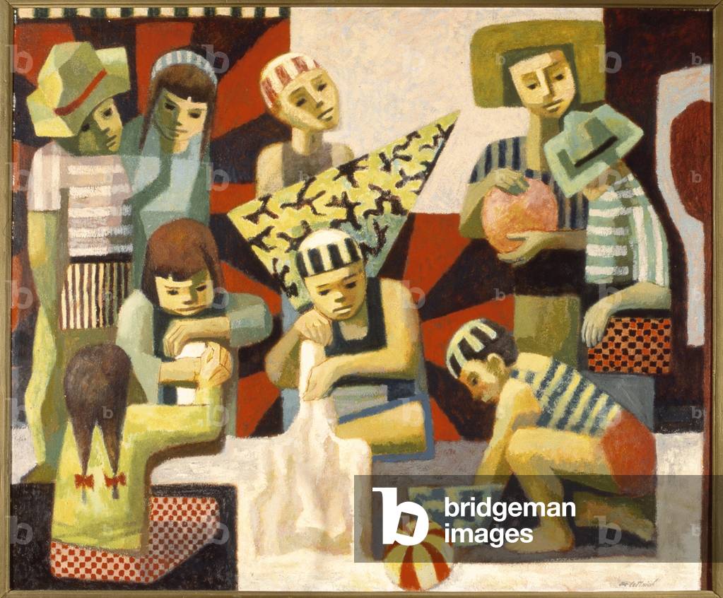 Image de Peinture représentant Enfants jouant, 20th Siècle par Leonard Theobald Flettrich