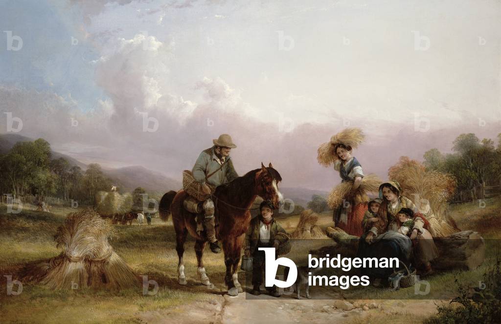 "Harvesters salutano due viaggiatori", C19th Secolo di William Shayer