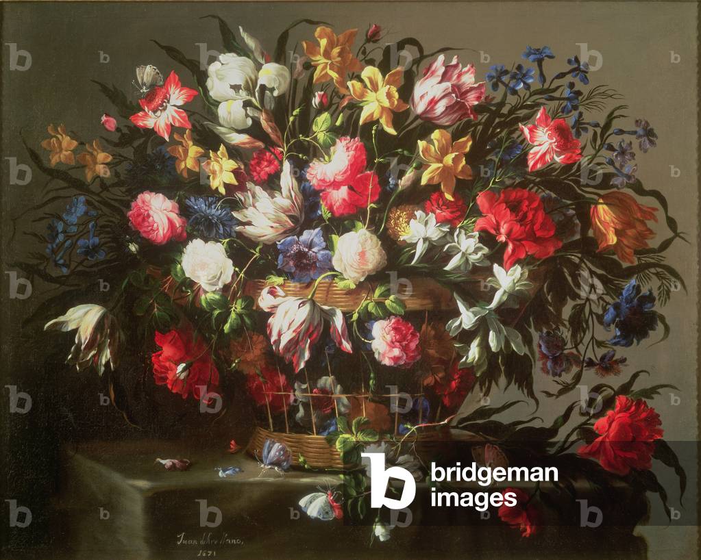 Panier avec fleurs, C17th Siècle par Juan de Arellano