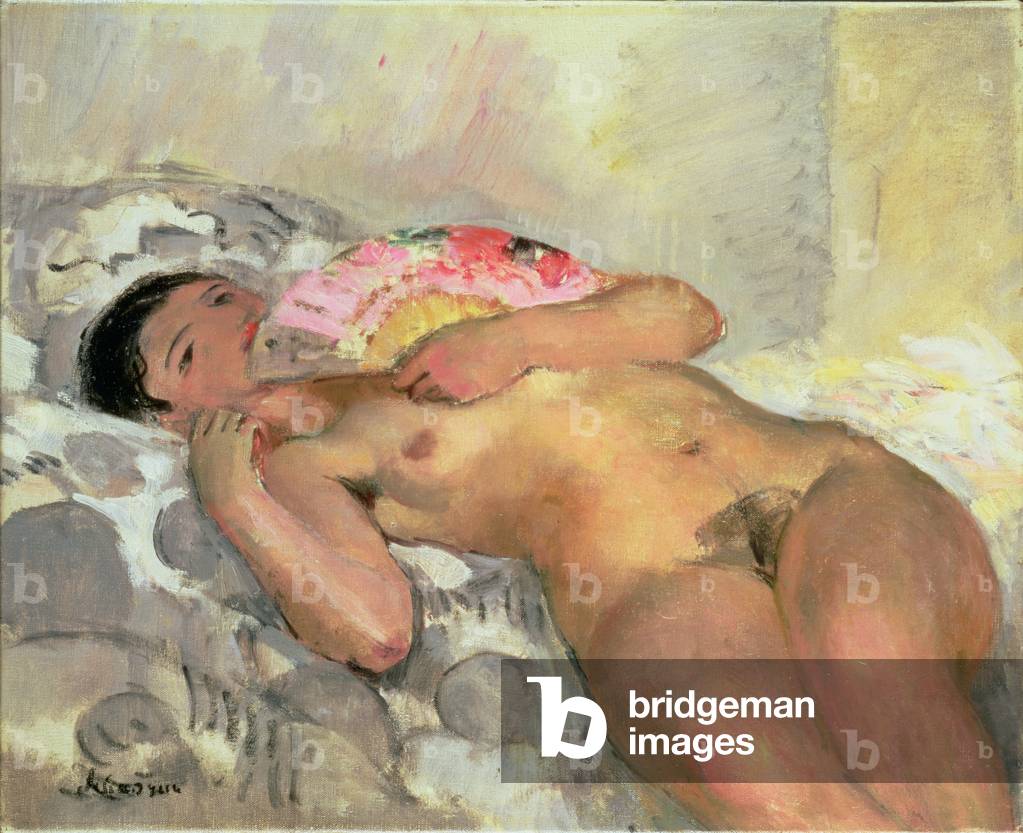 Nackte Frau mit einem Fan (Öl auf Leinwand)