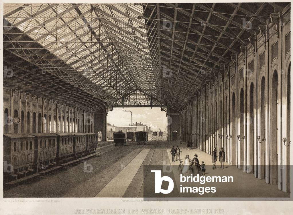 Interior of the Central Railway Station, Vienna (litho)