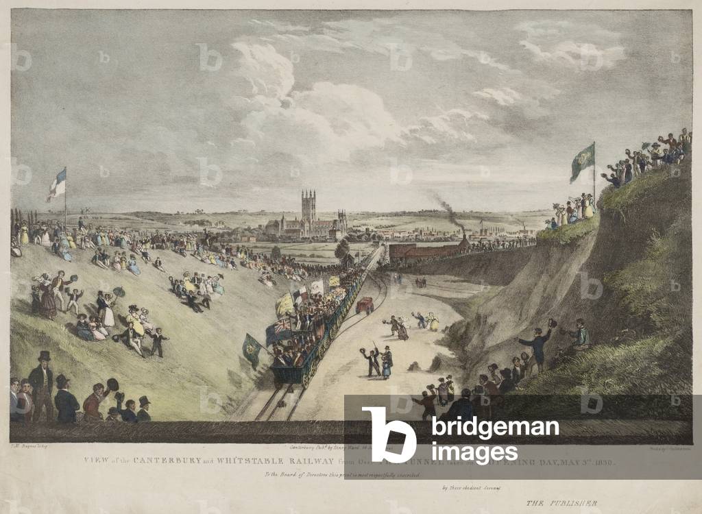 View of the Canterbury and Whitstable Railway from Over the Tunnel Taken on the Opening Day, 3rd May 1830 (colour litho)
