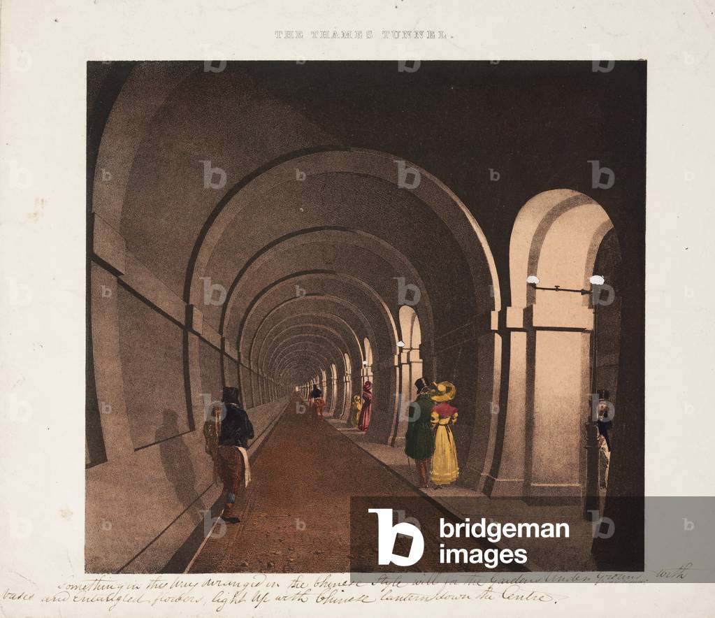 The Thames Tunnel, engraved by J.D. Harding, c.1835 (colour litho)