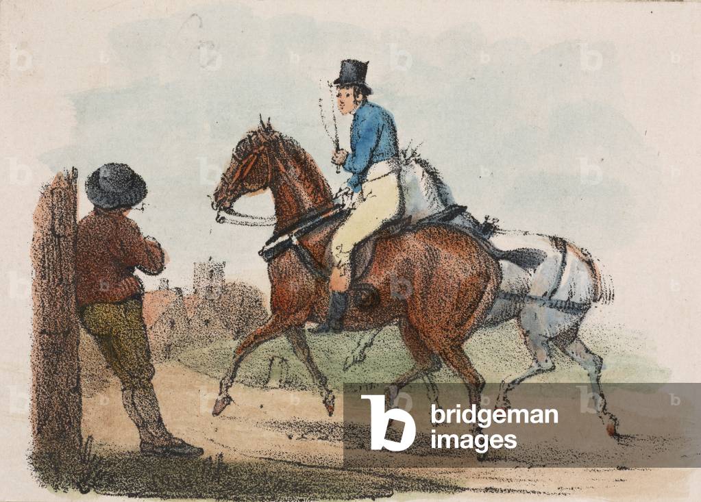 A Horse Rider (coloured engraving)