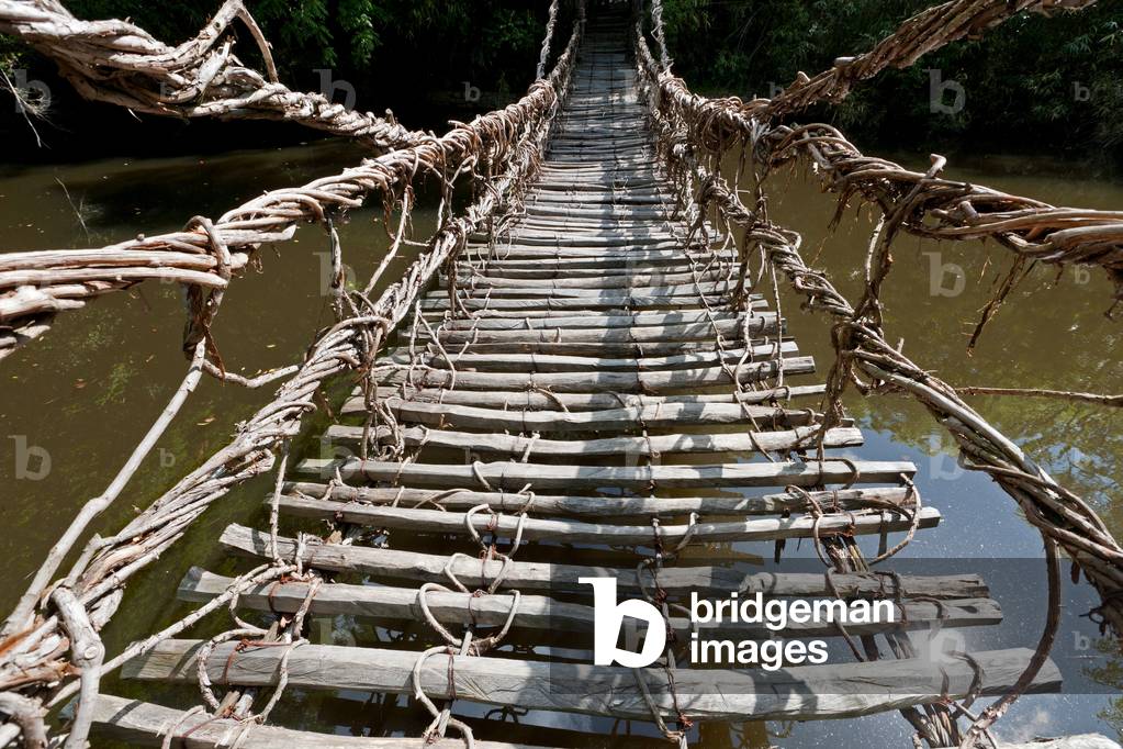 Detail of a bridge made of vines and wood, Shikoku Mura open air museum, Takamatsu, Shikoku Island, Japan (photo)