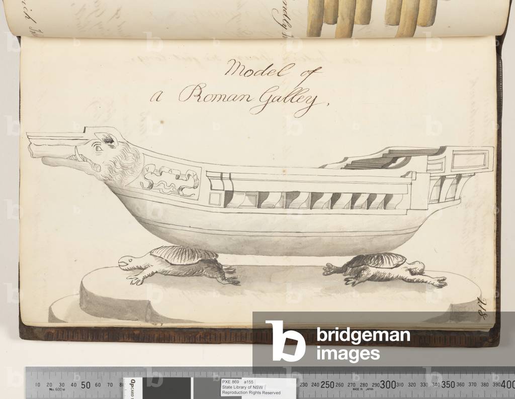 Page 218. Model of a Roman Galley, 1810-17 (w/c & manuscript text)