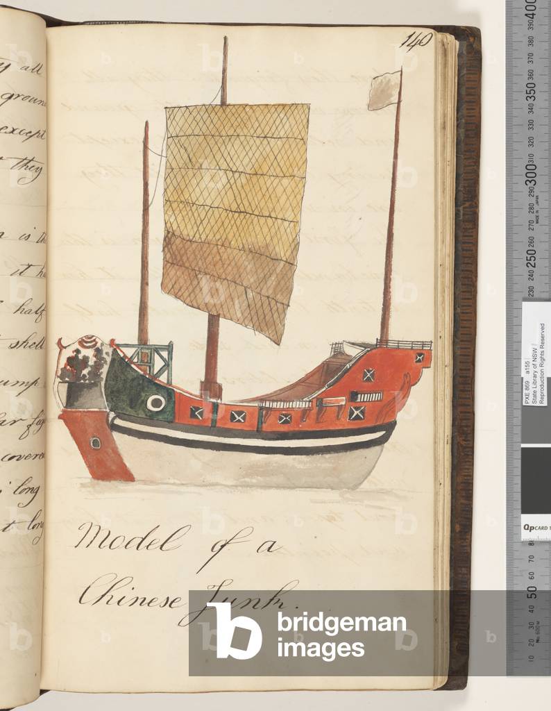 Page 140. Model of a Chinese Junk, 1810-17 (w/c & manuscript text)