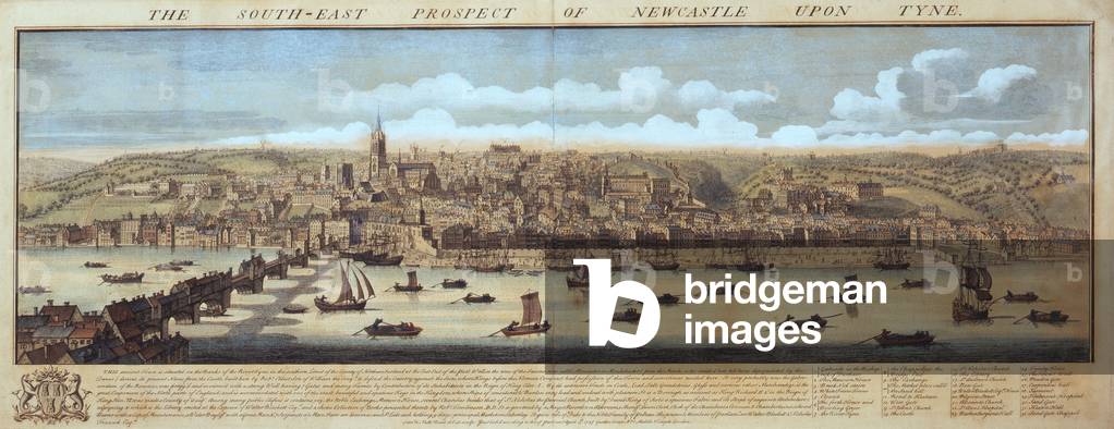 The South East Prospect of Newcastle Upon Tyne, 1745 (coloured engraving)