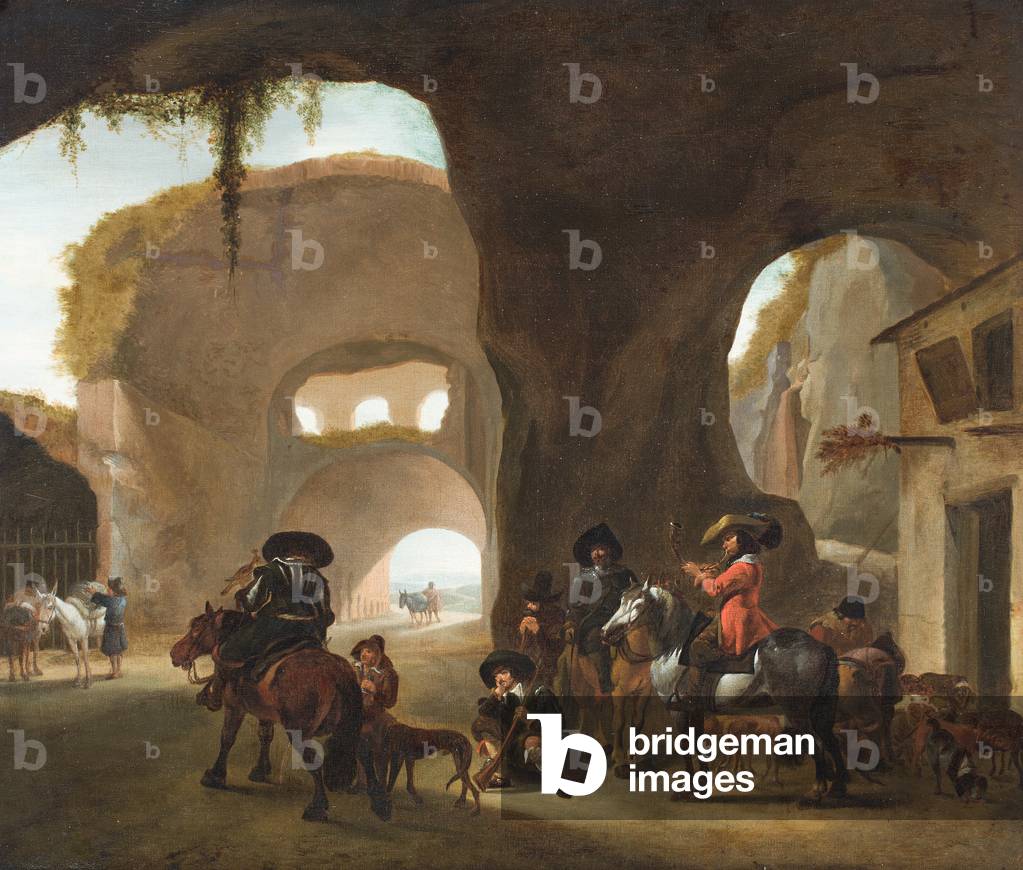 Horsemen in a ruined arena (oil on canvas)