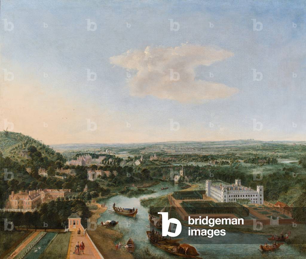 A Prospect of Syon with barges on the River Thames (oil on canvas)