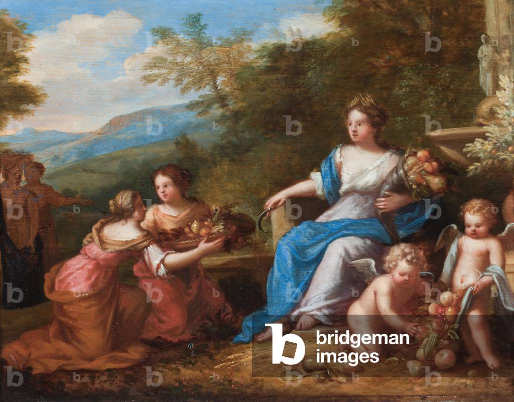 Ceres seated with putti presenting fruit. (oil on canvas)