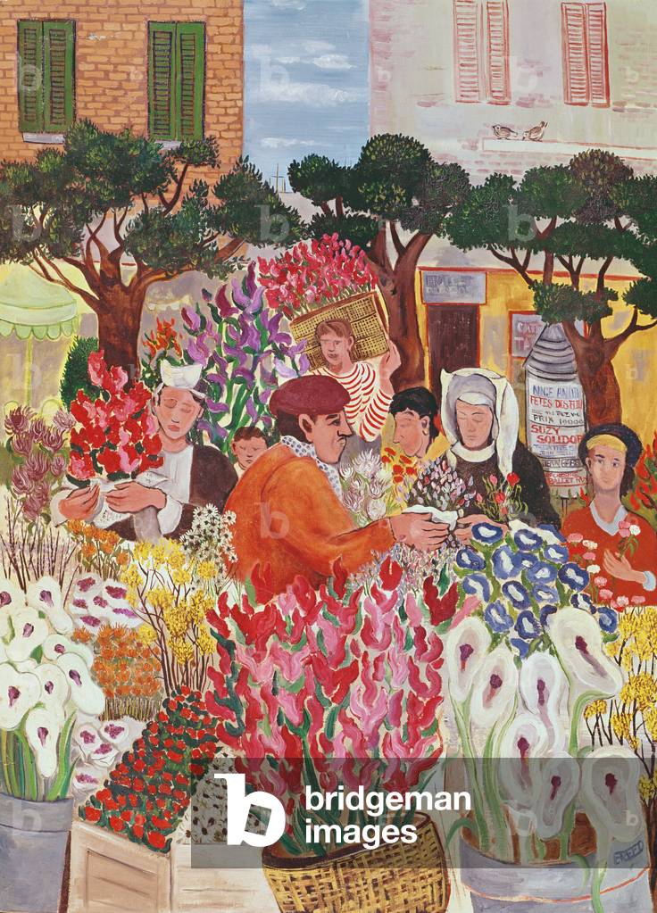 Mercato dei fiori Nizza, c.1968 (olio su tela)