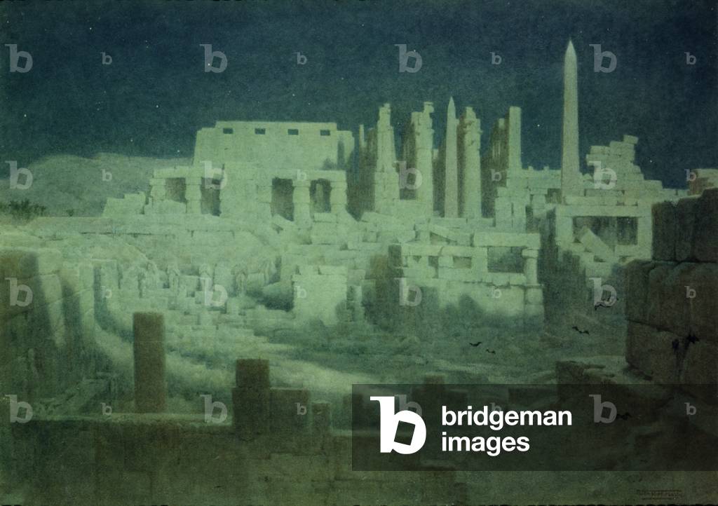 Image of Drawing depicting Moonlight at Karnak (w/c on paper), 20th century by Robert George Talbot Kelly