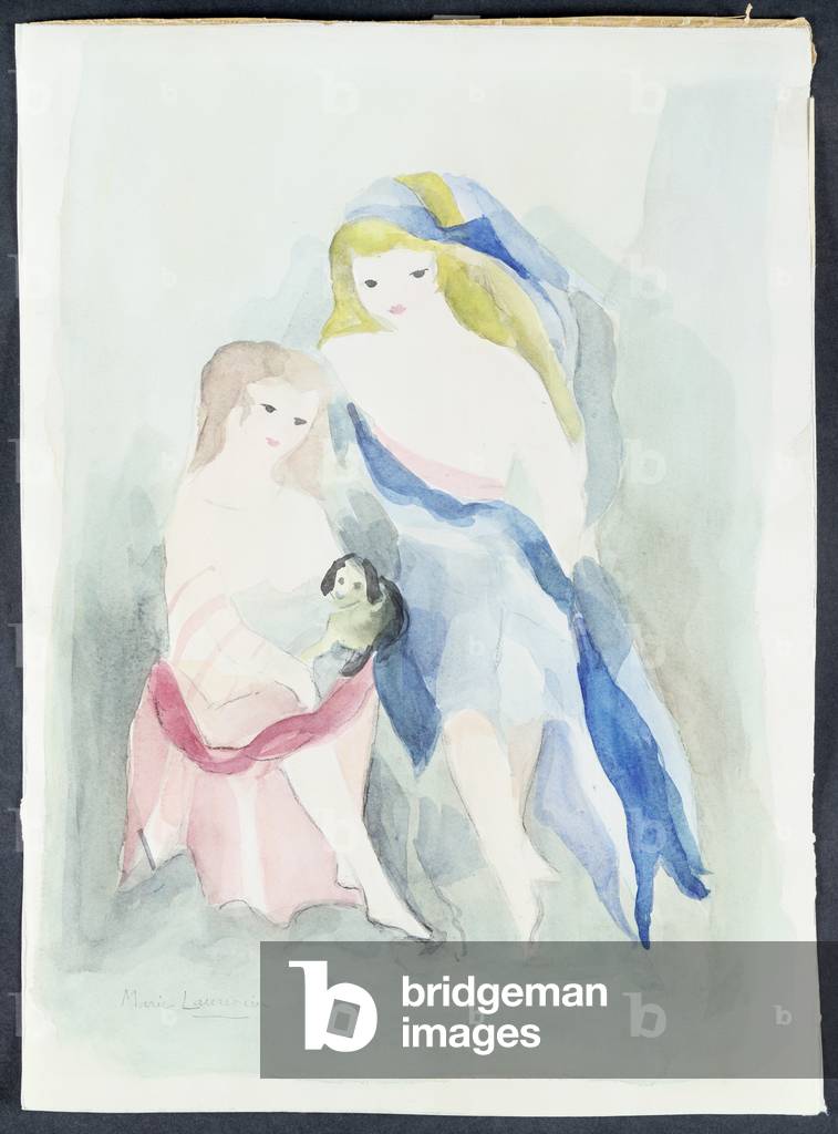 Immagine di Disegno "Giovani ragazze con un cane (w/c su carta)", 20th Secolo di Marie Laurencin