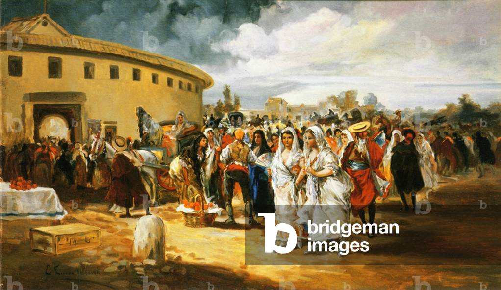 Bild von Gemälde "Gehen zum Bull Ring (Öl auf Leinwand)" von Eugenio Lucas Villamil