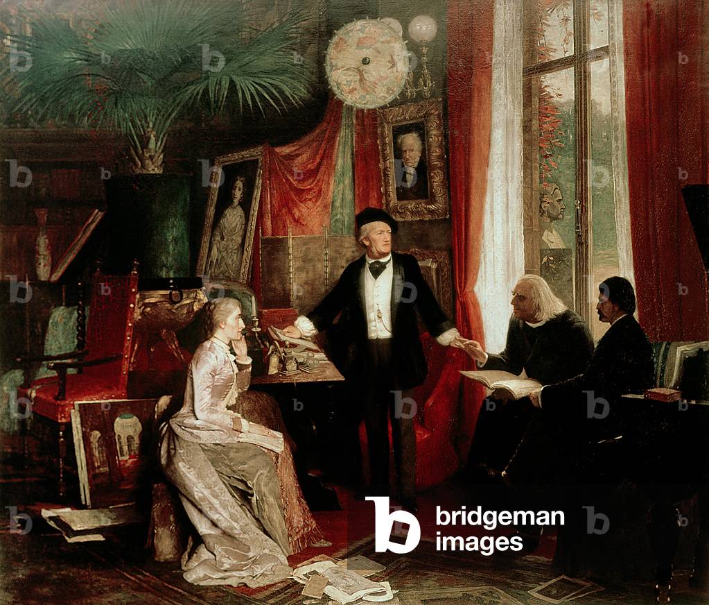 Richard Wagner con Franz Liszt e la figlia di Liszt Cosima (olio su tela)