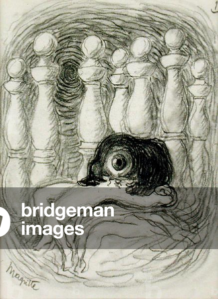 Immagine di Disegno "donna e Skittles", 1936 di Rene Magritte, b/w