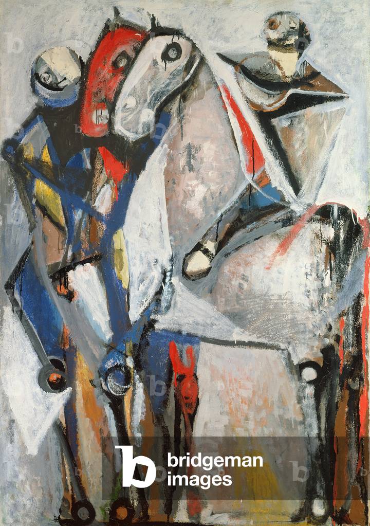 Due cavalieri, 1953 circa (olio su tela)