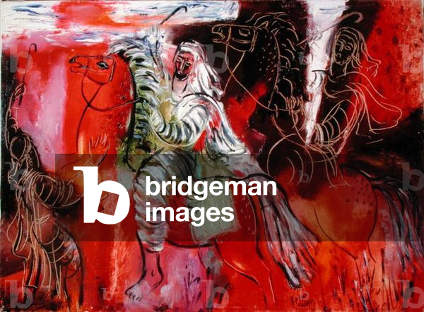 Image of Painting depicting Riders in the Negev Desert (oil on canvas), 20th century by Reuven Rubin