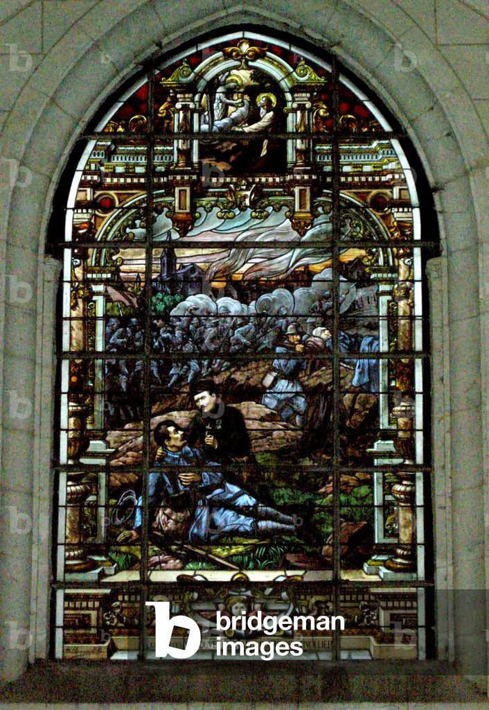 A dying soldier (stained glass)