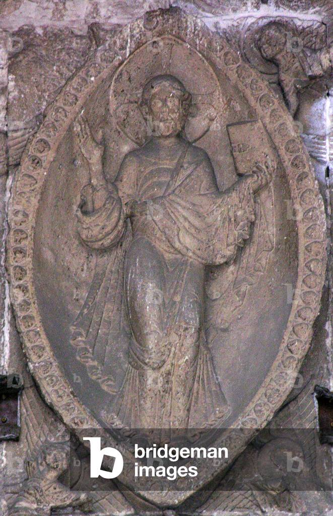 Relief depicting Christ in a mandorla, from the north door (stone)