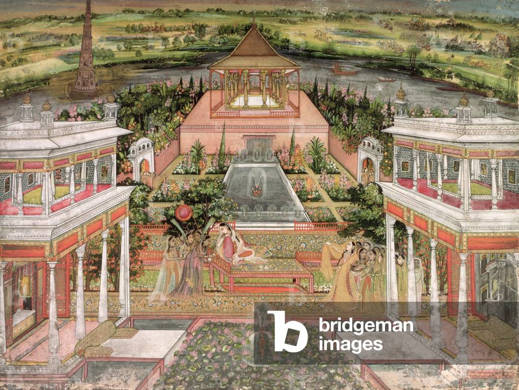 A Mughal Princess in her Garden (gouache on paper)