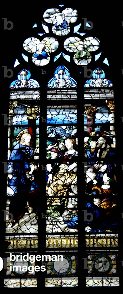 Christ preching before King Francois I of France and Jeanne d'Albret (stained glass)