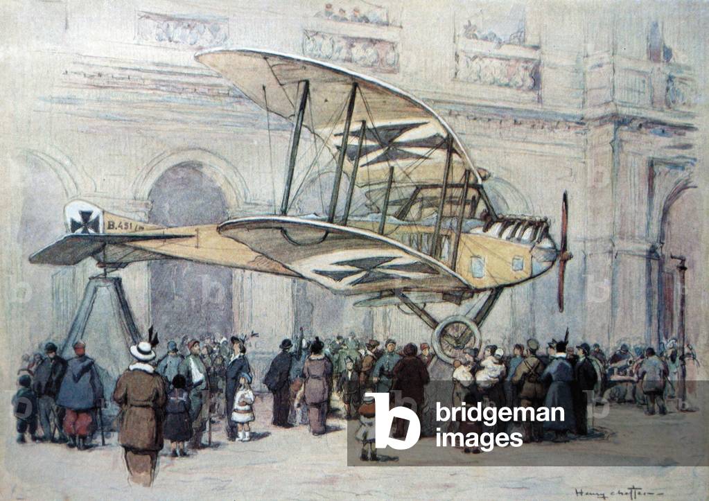 Parisians looking at a German plane taken on the front, 1915 (w/c on paper)