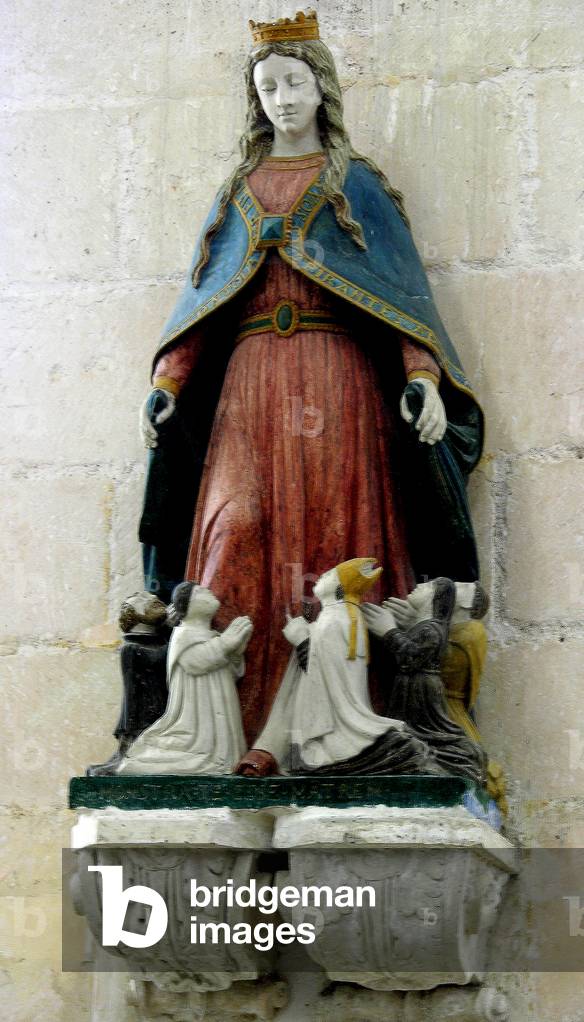 Virgin Protecting the Clergye (polychrome stone)