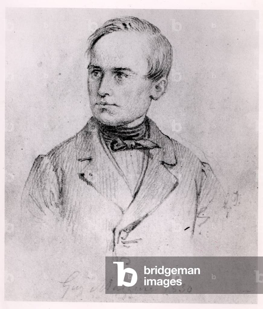 Giuseppe Mazzini (1805-72) 1830 (charcoal) (b/w photo)
