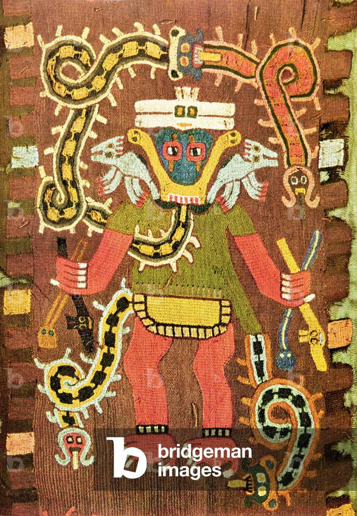 Embroidered mythological figure, Paracas Necropolis Style (wool embroidery)