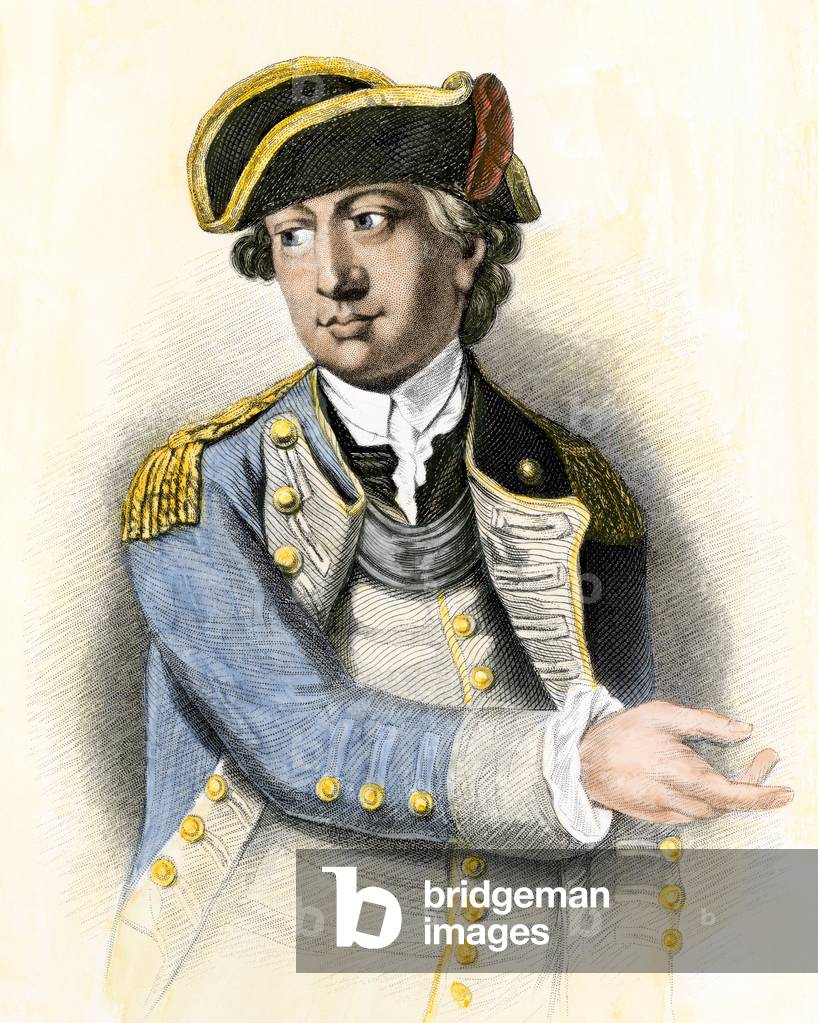 Portrait of Chrales Lee (1732-1782), General of the Continental Armee. Colour engraving.