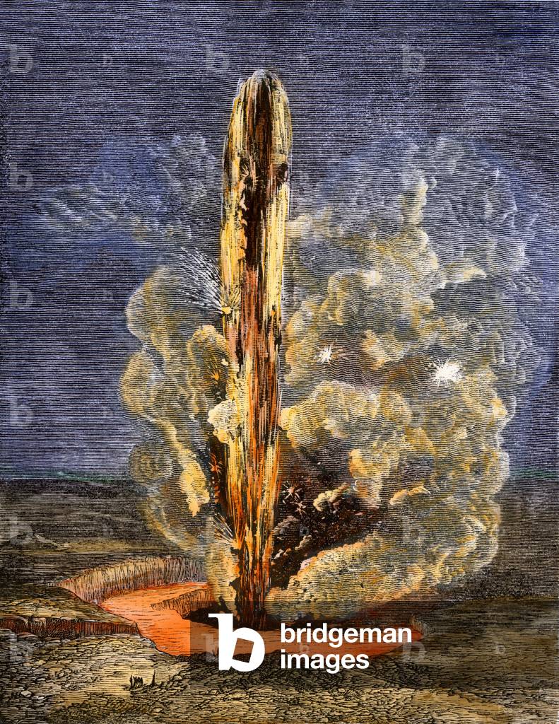 United States, Hawai Island: eruption of Mauna Loa Volcano, Sandwich Islands, years 1870. Colour engraving of the 19th century.