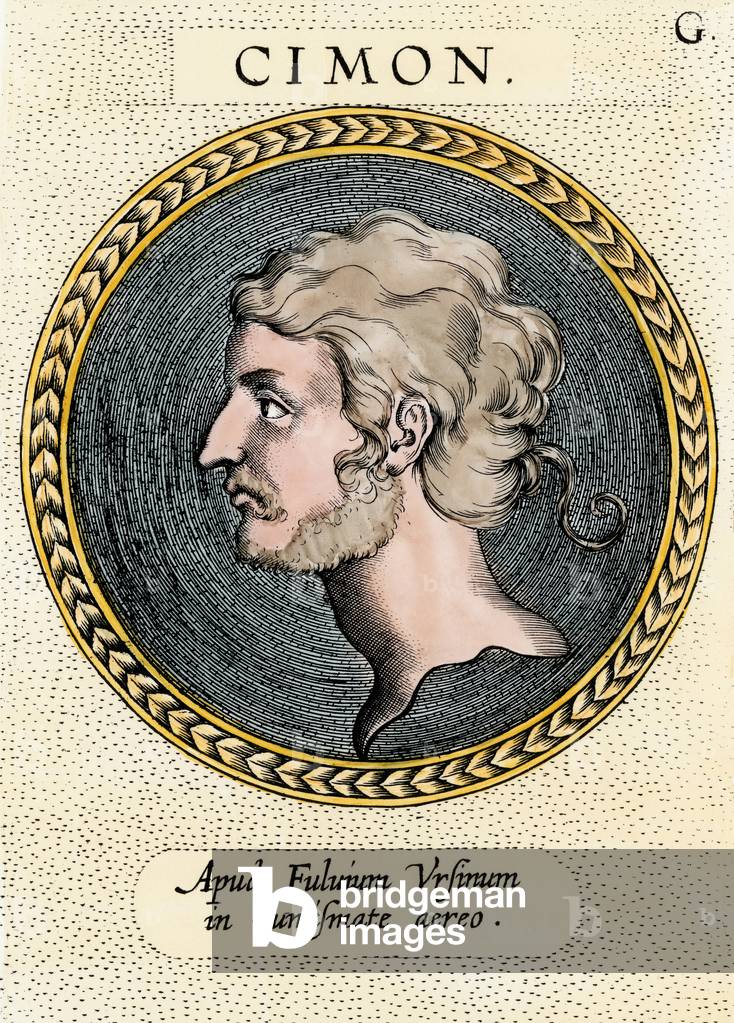 Cimon (510-450 BC), general, strategy and politician, who carried the development of the maritime power of Athenes. Lithograph from 19th century illustration.
